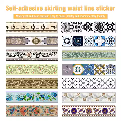 10cm*2.4m Self-adhesive Waist Line Decorative Strip Bathroom Skirting Line Floor Tiles Waterproof Pe