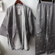 Xuân Hè Nữ Cotton Nguyên Chất Đồ Ngủ Dài Tay 2 Lớp Muslin Homewear Quần Short Quần Cao Su Siêu Mỏng 