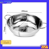 <ZISG> 28cm Hot Pot Twin Divided Stainless Steel 28cm Cookware Hot Pot Ruled Compatible