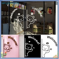 AKIYAMAMIO Welcome Wall Stickers, Black White Cartoon Bear Door Decals, High Quality Shopwindow Stic