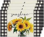 Sunflower Placemats Set of 4, Washable Heat Resistant Placemats Kitchen Table Mats,12x18 Inch Sunshi