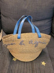 法國日本 agnes b.天藍色編織包草編包水桶包