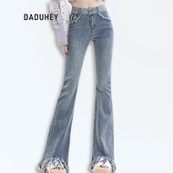 Daduhey baju raya  perempuan Korean Style Ins High-Waisted Elastic Micro Flared Jeans - Light Blue