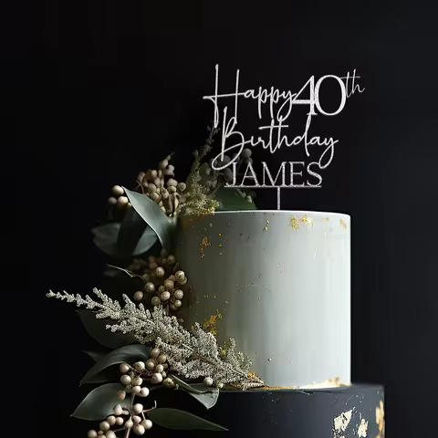 Personalized Birthday Cake Topper Happy Birthday Cake Topper with Name 25th 30th 40th 50th Anniversa