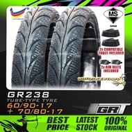 TAYAR KOMBO GRT (GLOBAL RUBBER) TYRE GR238 60/90-17 + 70/80-17 + TUBES (BUNGA DIAMOND) FOR DASH EX5 