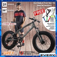 KAIMARTE Fatbike 21 Speeds 26 Wheels Professional Frame Mountain Bike With Gear System
