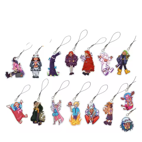 One Piece Themed Acrylic phone strap Set Cute Style Buggy Crocodile Sanji Yamato Chopper Keychain St