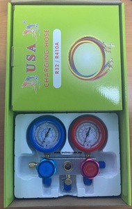 USA Air-Cond Dual Aluminium Manifold Gauge LX-1004 (R32, R410a, R134a, R22) with 5ft (150cm) hose