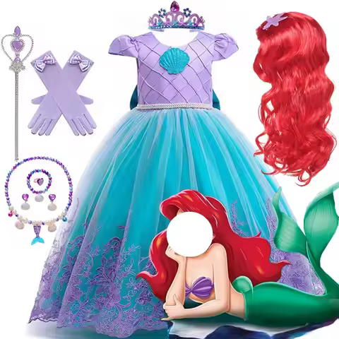 Little Mermaid Princess Dress for Girls Birthday Cosplay Ariel Costume Kids Carnival Party Fancy Dre