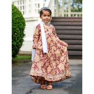 Kids Baju Raya for Eid, Racial Harmony, Deepavali  'Aishara' Anarkali Gown Dress in Maroon &amp; Beige Block Print