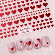 Aha 3D Nails Sticker | Heart Coated With Red Mirror 2024 Sparkling | Nail Stickers