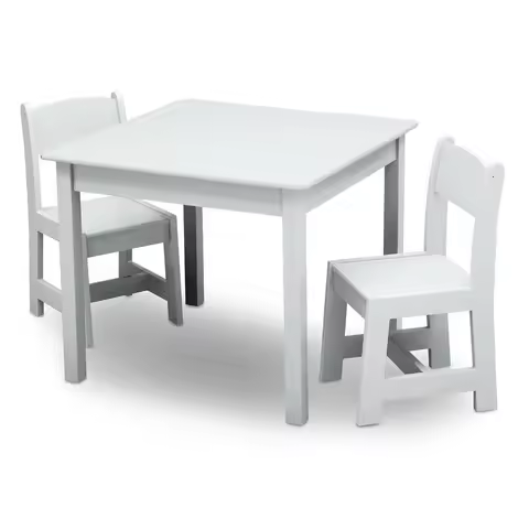 3 Piece Kids Wood Table and Chair Set 2 Chairs Included for Arts Crafts Snack Time,Bianca White
