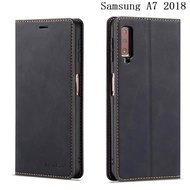 Luxury เคสมือถือแบบเปิดปิดชนิดแม่หล็กสำหรับ "Samsung A7 2018" หนัง PU ขาตั้งกันกระแทกพร้อมช่องเสียบบัตร (Samsung Galaxy A7 2018)