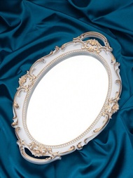 1入組復古玻璃鏡面珠寶托盤,古董金邊橢圓形陳列盤,適用於珠寶/香薰儲物、指甲藝術展示、攝影背景等。