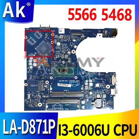 For Dell Inspiron 5566 Laptop Motherboard LA-D871P BAL60 CN-0J922J J922J CN-02PX9P i3 i5 i7-7th Gen 