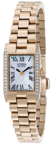 นาฬิกาข้อมือผู้หญิง CITIZEN Eco-Drive Crystal รุ่น EW9810-58D สีเงิน EW9813-50D สีโรสโกลด์ EX1034-53D 2กษัตริย์ สีเงิน/ทอง ขนาดตัวเรือน18*28 มม. หน้าปัดสีขาวมุก