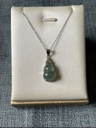 天然緬甸翡翠A玉葫蘆吊墜連頸鏈一套 純銀925鑲嵌