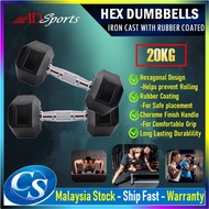 ADSports Commercial Grade 1 Unit 20KG Hexagon Dumbbell Rubber Coated With Iron Cast Dumbbell Weight Muscle Training