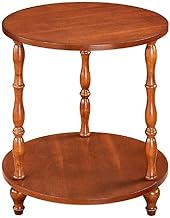 21 Inches End Table Round Solid Wood Coffee Table Telephone Table 2 Tier Sofa Side Table，Solid Wood 