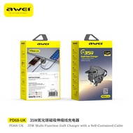 Awei 35W GaN Fast charging charger UK Plug 2 Type-C Output with 70cm fast charging 35w Built in cabl