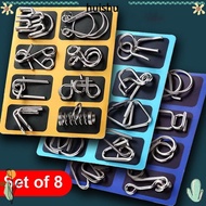 HS Set of 8pcs Metal Wire Puzzle, Metal Brain Teaser Iron Link Unlock Interlock Game, Vintage IQ Tes