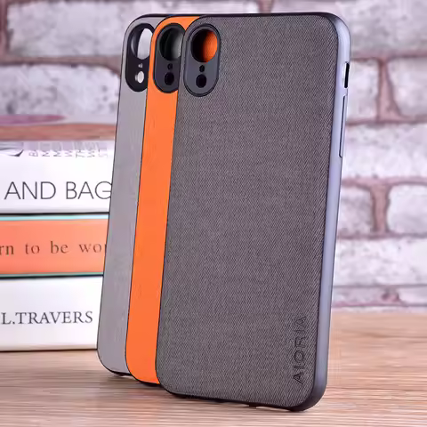 Case for iPhone X XR XS max coque Luxury textile Leather skin soft TPU hard PC phone cover for iPhon