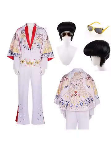 Men Women Elvis Cosplay Costume Wig Rock .Bell-bottoms Flares Dancing Perfermence Uniforms Performan