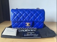 Chanel 香奈兒 classic flap rectangular mini CF 20cm 大mini blue lambskin brushed gold hardware GHW 藍色小羊皮啞金扣