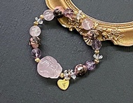 桃花招財化太歲-粉晶x紫水晶x薔薇輝石x白水晶x粉晶龍龜黃銅手鍊