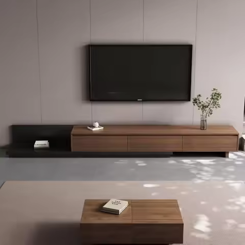 Mid-Century Modern Expandable TV Stand 3 Drawers Adjustable Entertainment Center for Living Room Bed