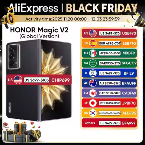 HONOR Magic V2 Global Version 5G Smartphone 7.92" Foldable OLED Display 120Hz 50MP Rear Cameras Snap