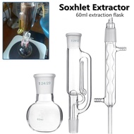 60ml Lab Glass Soxhlet Extractor Condenser Set with 24/29 Flat Bottom Flask 225MM 29/32 Tube Lab Gla