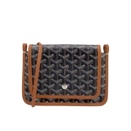 Goyard Plumet 品牌logo翻蓋扁斜背包(黑/棕)