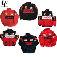 GTY Men's Vintage Racing Jacket with Ferrari F1 Embroidery Premium Soft Parachute Sports Windbreaker