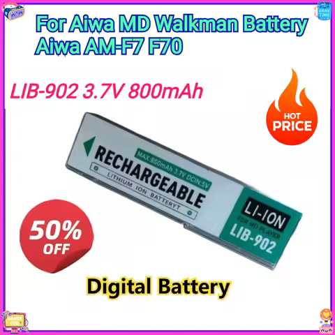 For Aiwa MD Walkman Battery Aiwa AM-F7 F70 3.7V 800mAh LIB-902 Rechargeable with USB-C Port Digital 