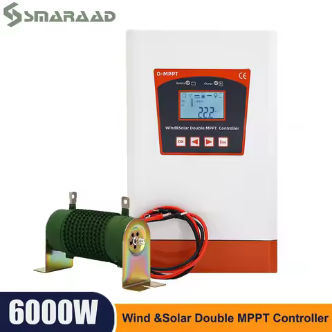 6KW Dual MPPT Wind Energy Hybrid System Charging Solar Controller 12V 24V and 24V 48V Automatic Adju