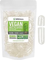 Capsules Express- Size 000 Clear Empty Vegan Capsules 250 Count - Kosher and Halal - Vegetarian/Vege