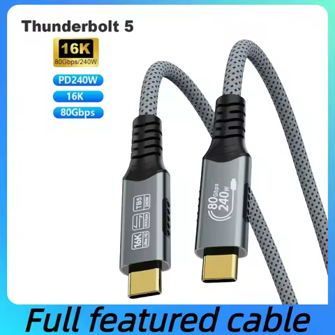 16K USB-C to Type-c Thunderbolt 5 Cable 80Gbps PD240W Fast Charging USB4 Cable Supports 8K Display f