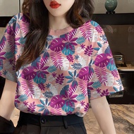 2568เสื้อผู้หญิงลายดอกไซส์ใหญ่ ลายเอกลักษณ์ไทย ลายดอกไม้วินเทจ เสื้อยืด oversize เนื้อผ้าซับเหงื่อ จ