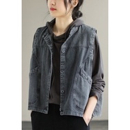 denim jacket woman denim vest woman denim vest Women's Autumn Denim Vest - Fashionable Retro Sleevel
