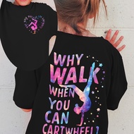 TEMU Girls' Summer Fashion Short Sleeve T-shirt ""why Walk When You Can Cartwheel"" Print Versatile 
