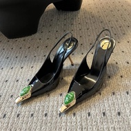 YSL-Inspired High Heel Sandals | 2024 Autumn New Style | Patent Leather & Gem Metal Detail