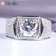 Dazzling Domineering Luxury 3 Carat Moissanite Men's Ring 18K White Gold Charming Wedding Jewelry