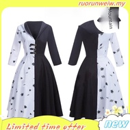 💥Malaysia Ready Stock💥Cruella Cosplay Costume Dress Outfit Cloak With Gloves Halloween Carnival Suit