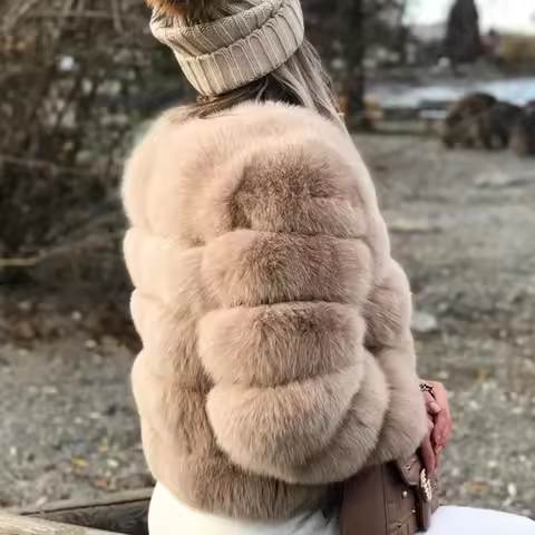Women Autumn Winter Faux Fur Fox Coats Short Coat Jackets Elegant Jacket Furry Outerwear Party White
