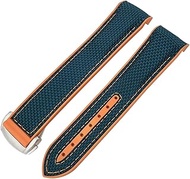 GANYUU 19mm 20mm Nylon Rubber Watchband 21mm 22mm For Omega Seamaster 300 AT150 Speedmaster 8900 PlanetOcean Seiko Leather Strap (Color : Blue nylon orange, Size : 21mm)