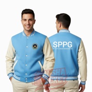 SPPG MBG Logo Button Varsity Jacket Light Cream Unisex Dtf Screen Printing