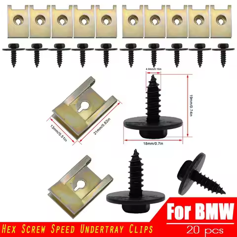 20pcs For BMW U Shape Clips Hex Nut Bolt Screws Set For BMW E81 E82 E87 Car Chassis Sheet Metal Spee