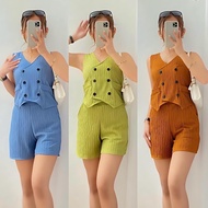 E MILLICENT TERNO SHORT BUTTON BUTTONDOWN TOP CROPTOP HIGHWAIST COORDS BKK OFFICE SUMMER KOREAN