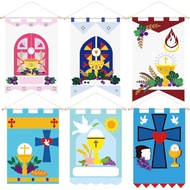 Ganeen 6 Sets First Communion Banner Kit 9 x 12 Inch Catholic Holy 1st Communion Gifts Bulk DIY Felt